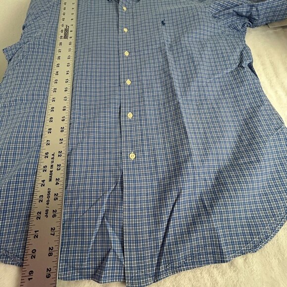 Ralph Lauren Mens Classic Fit Blue Plaid Short Sleeve Button-Down Shirt Large - Picture 6 of 6
